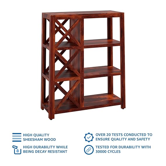 Salford Solid Sheesham Wood Bookshelf with 3 Shelves, Natural Finish