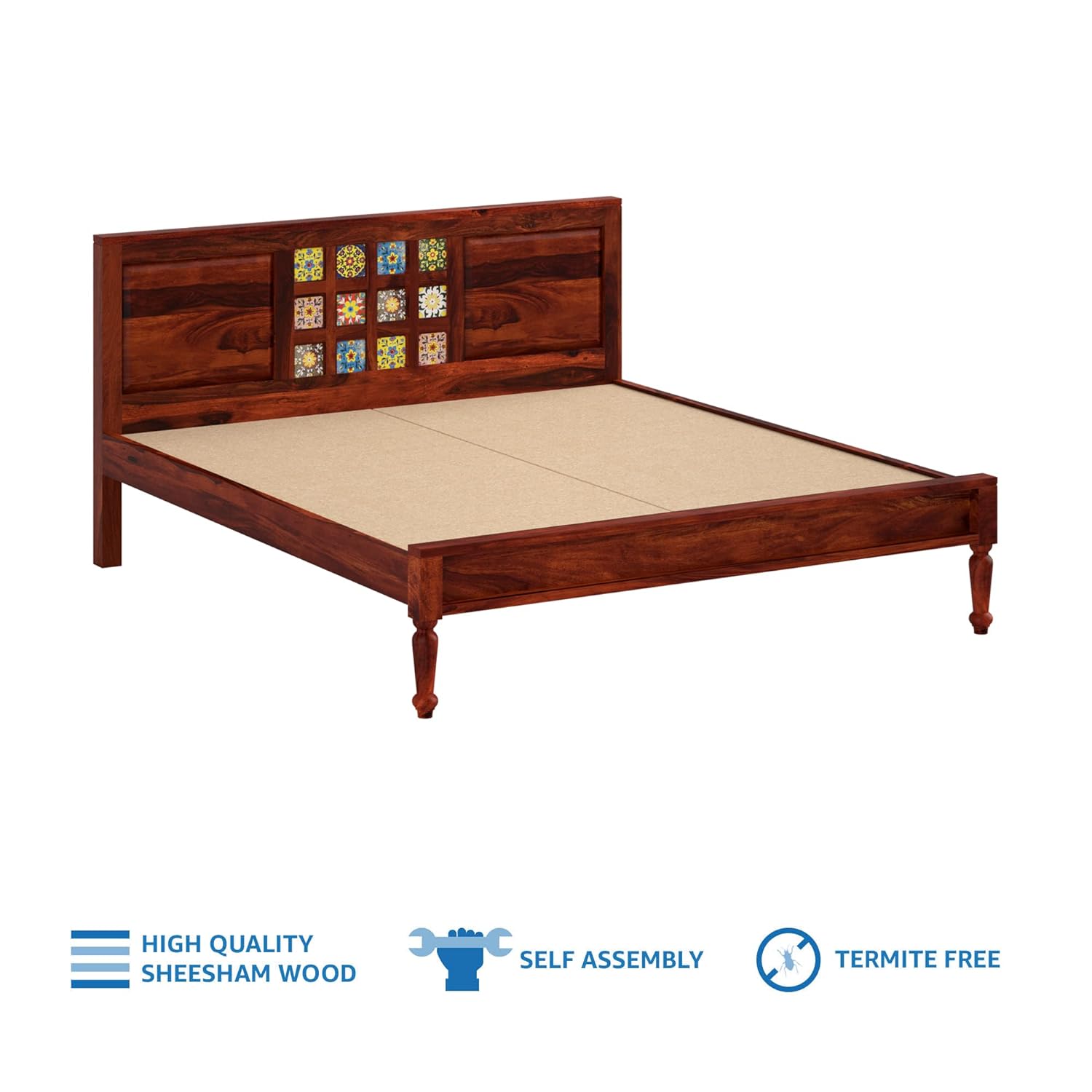 Verba King Size Solid Sheesham Wood Bed with Box Storage