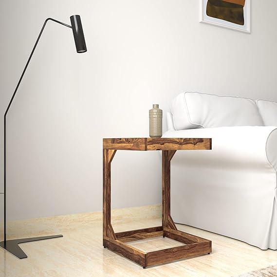 Durable C-Shaped Bedside Table Wooden