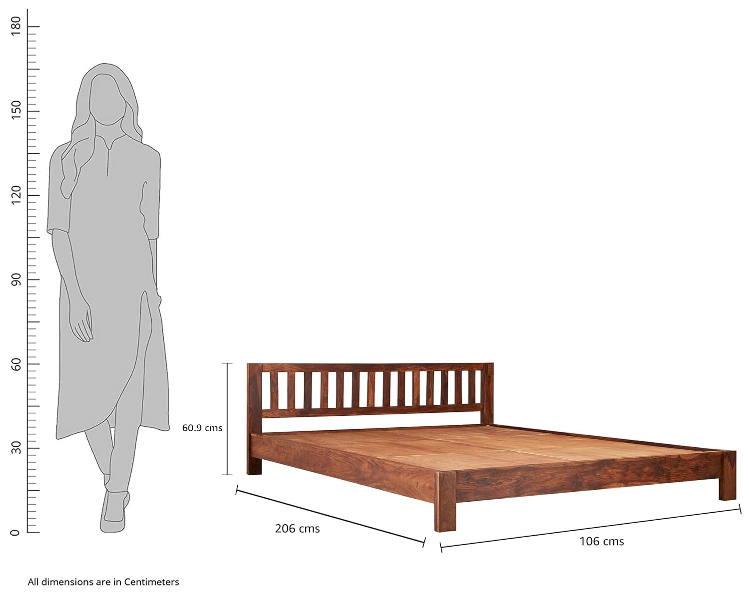 Sheesham Wood Queen Size Bed Without Storage