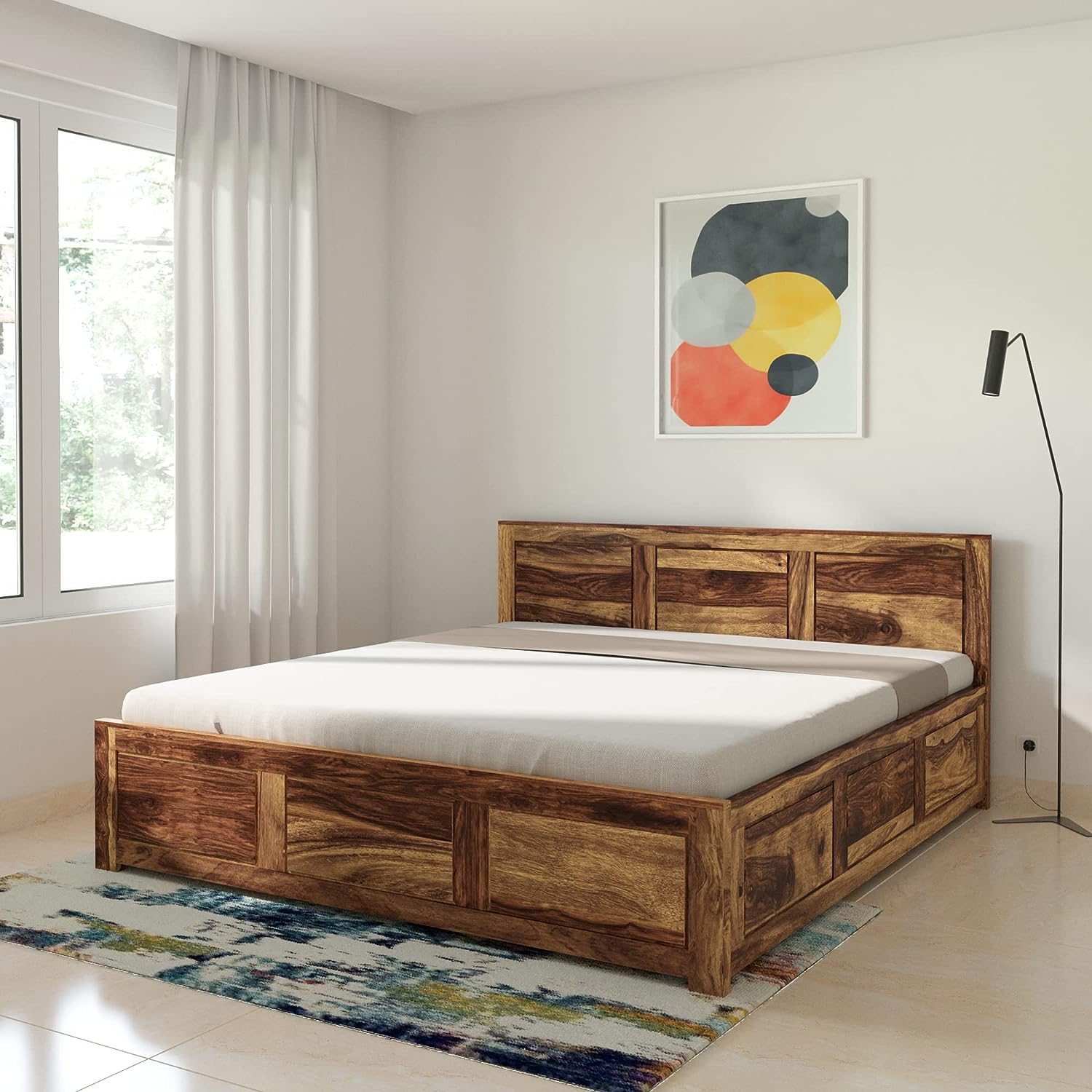 Solid Sheesham Wood King Bed with Storage