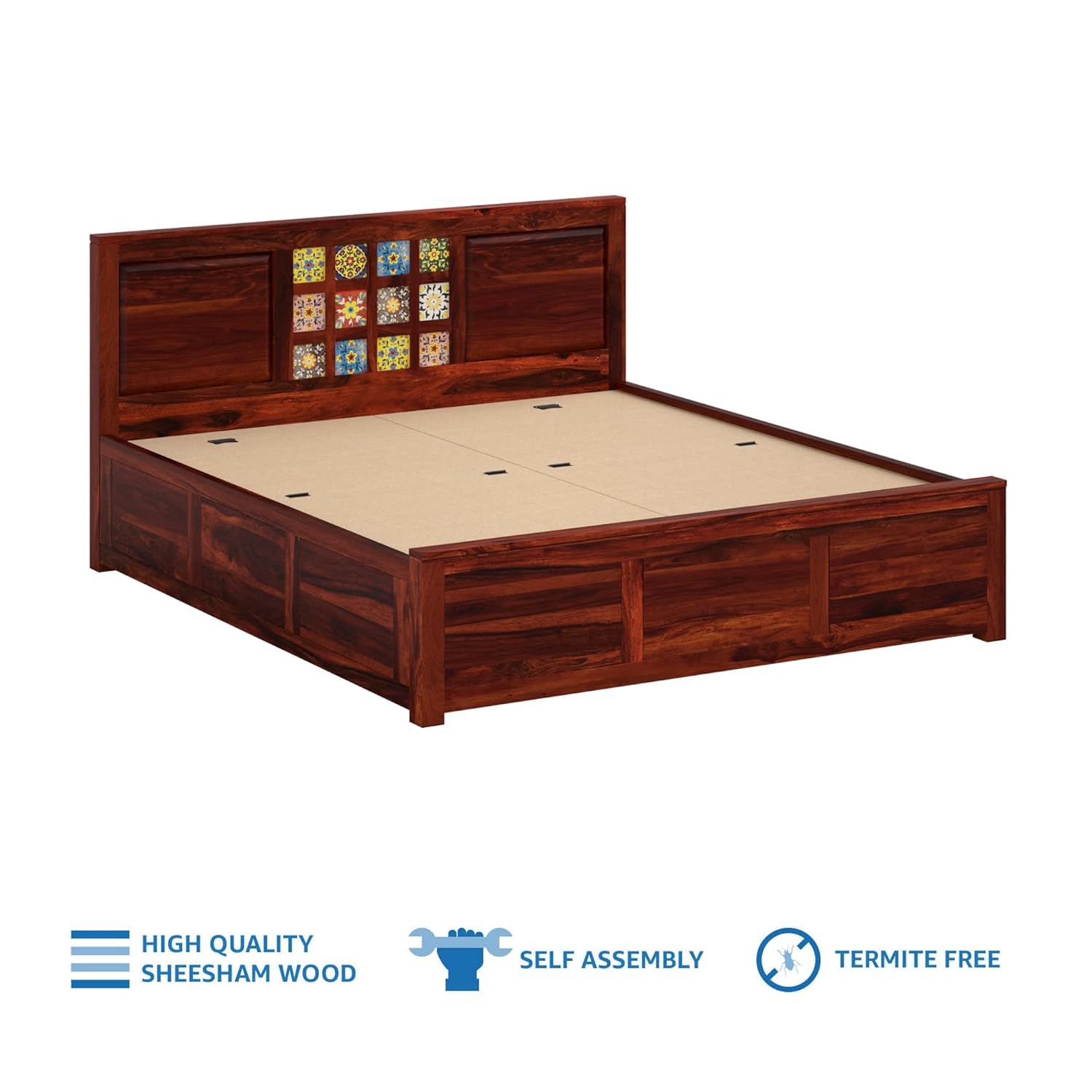 Verba King Size Solid Sheesham Wood Bed with Box Storage