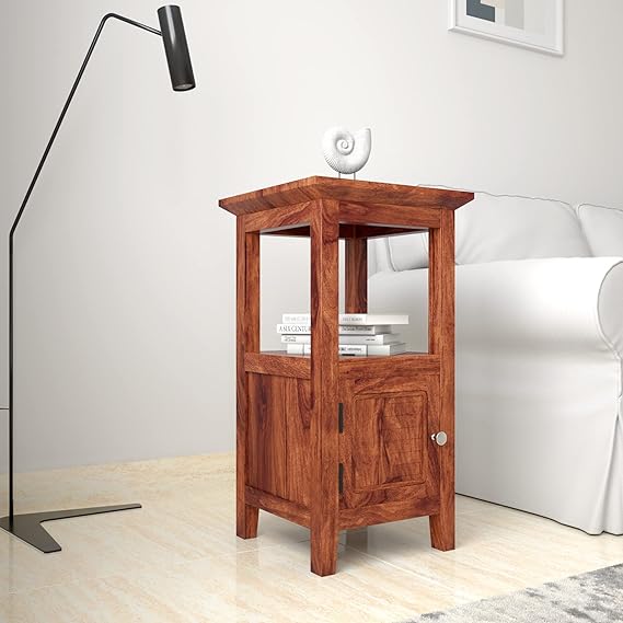 Sheesham Wood Kemfert Side Table with 1 Door Compartment