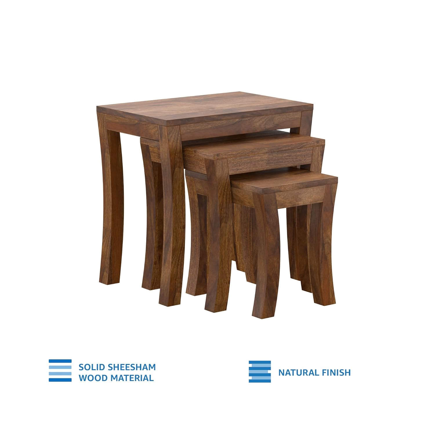 Solid Sheesham Wood Zempin Nesting Side Tables,Set of 3