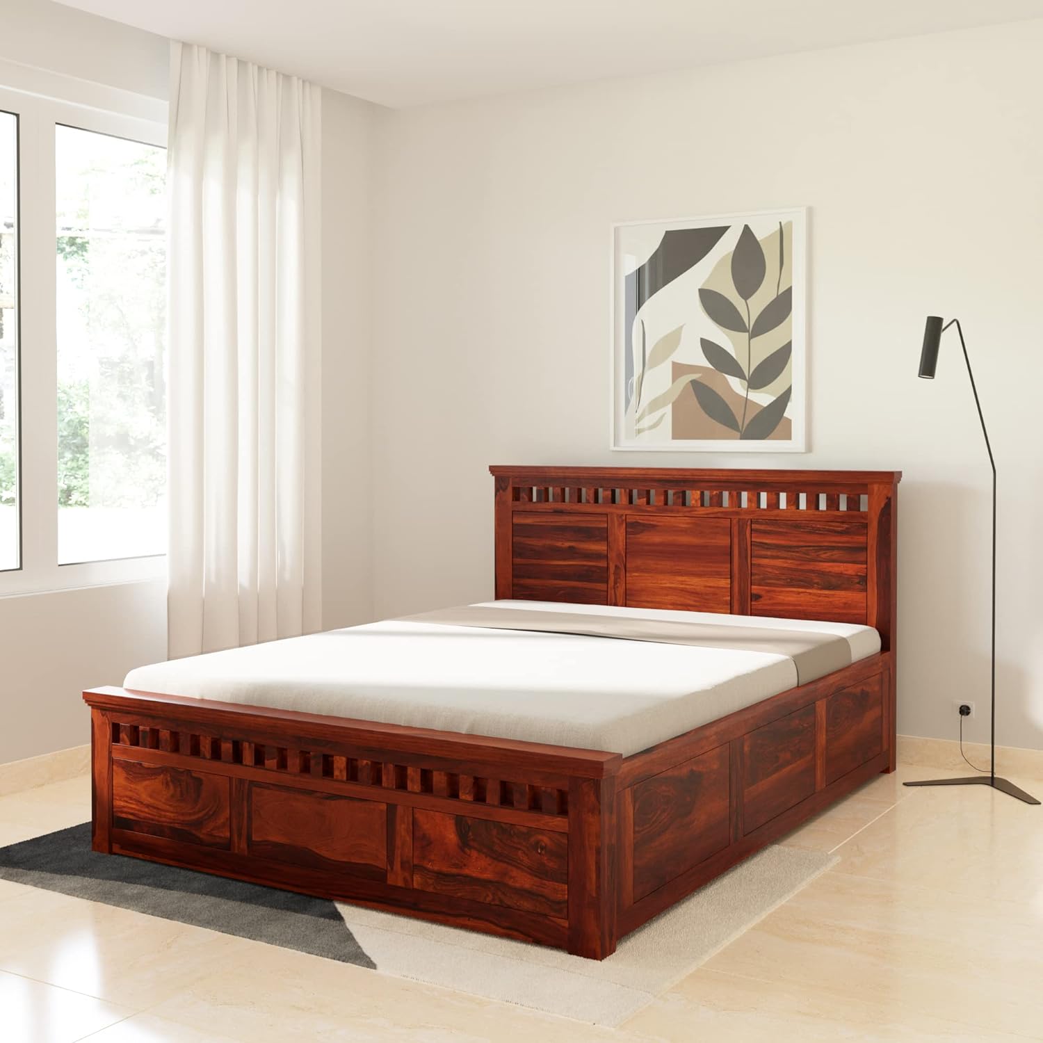 Solid Sheesham Wood Queen Size Kuber Bed with Box Storage