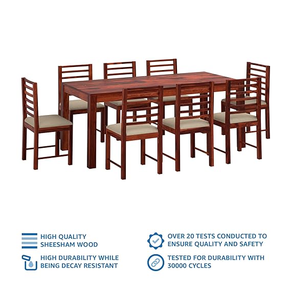 Mende 8 Seater Dining Set with 8 Chairs (Solid Sheesham Wood)