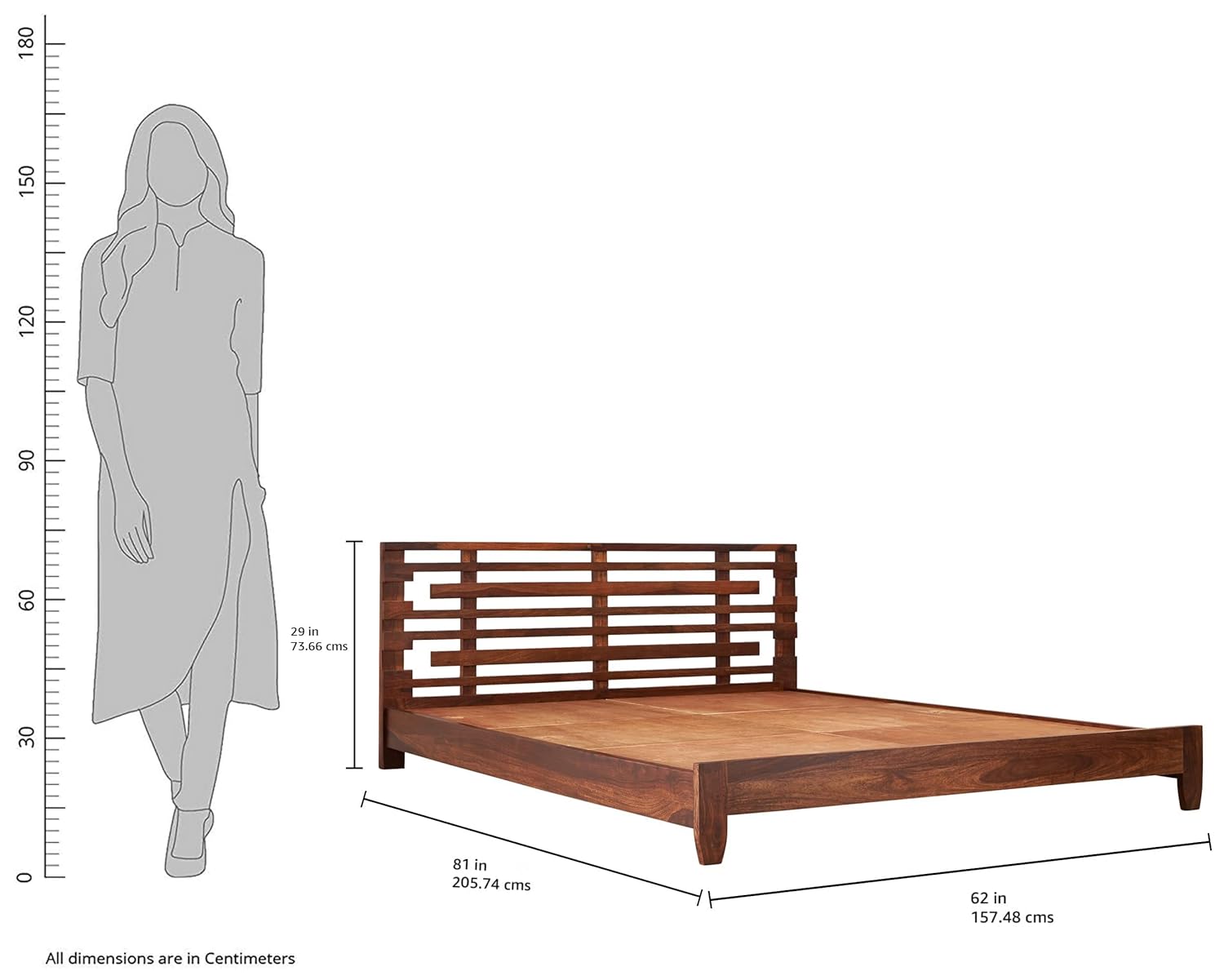 Solid Sheesham Wood Queen-Size Bed Without Storage