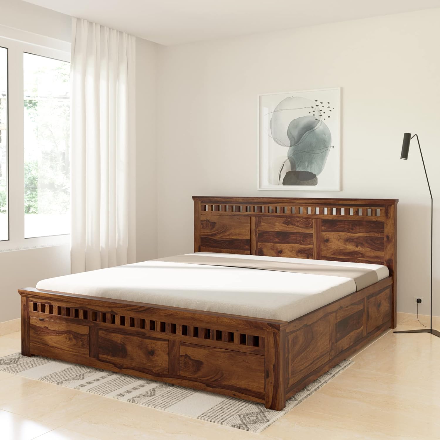 Solid Sheesham Wood Queen Size Kuber Bed with Box Storage