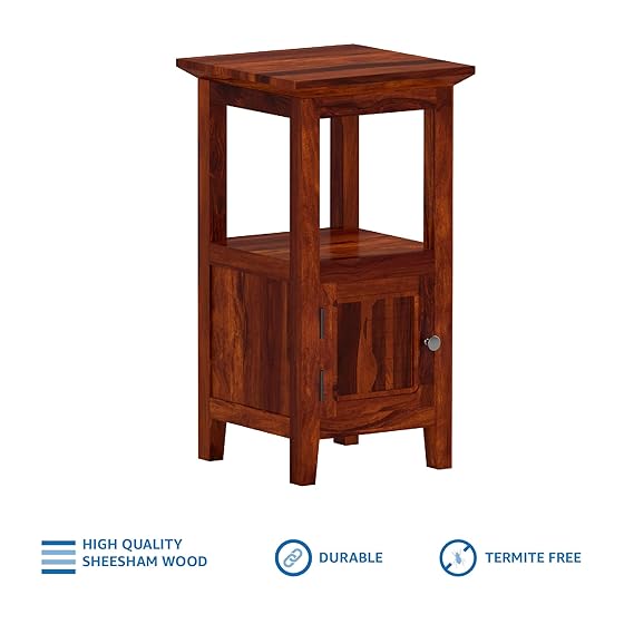 Sheesham Wood Kemfert Side Table with 1 Door Compartment