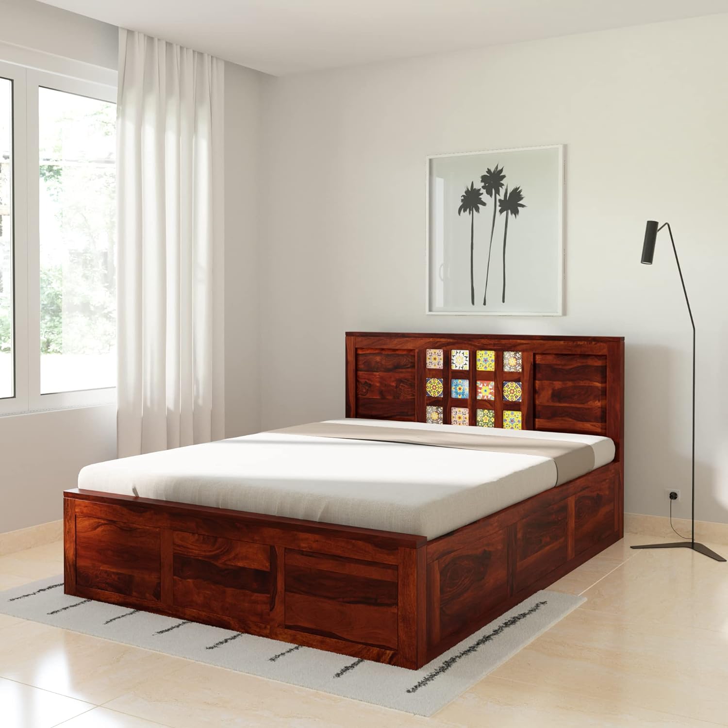 Verba King Size Solid Sheesham Wood Bed with Box Storage