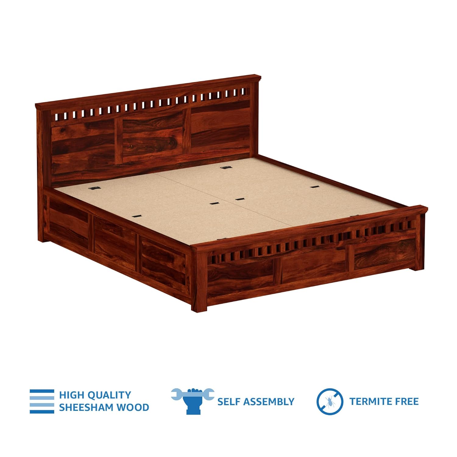 Solid Sheesham Wood Queen Size Kuber Bed with Box Storage