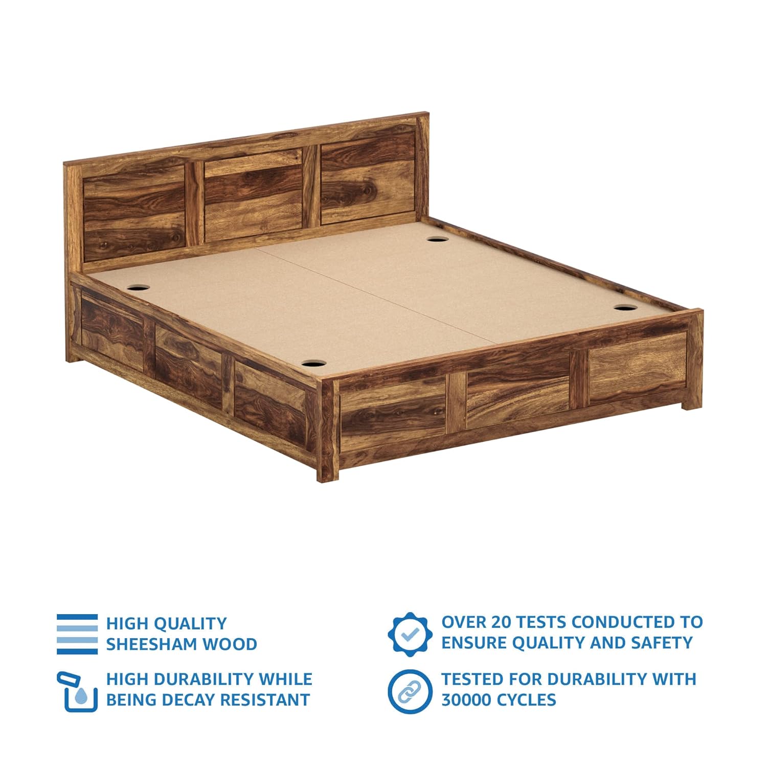 Solid Sheesham Wood King Bed with Storage