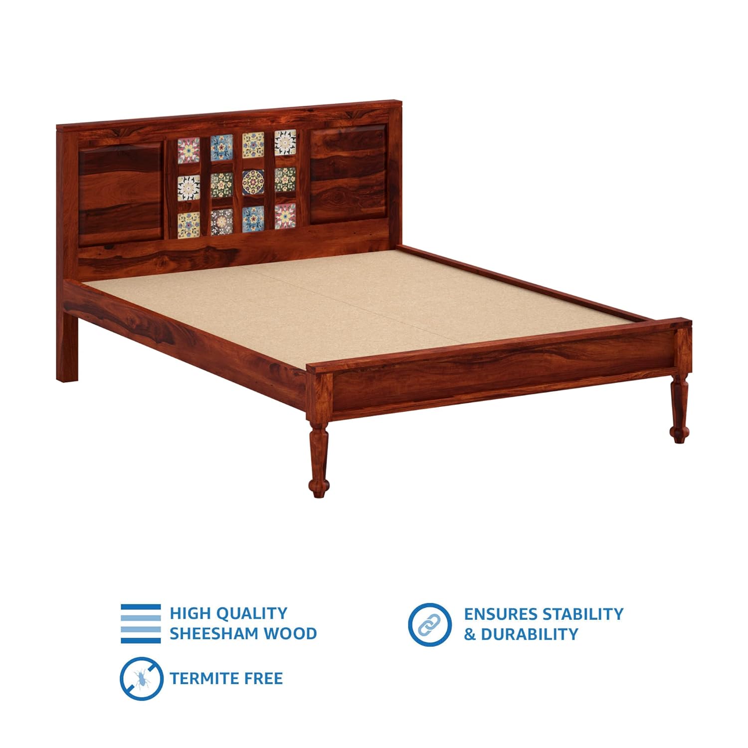 Verba King Size Solid Sheesham Wood Bed with Box Storage