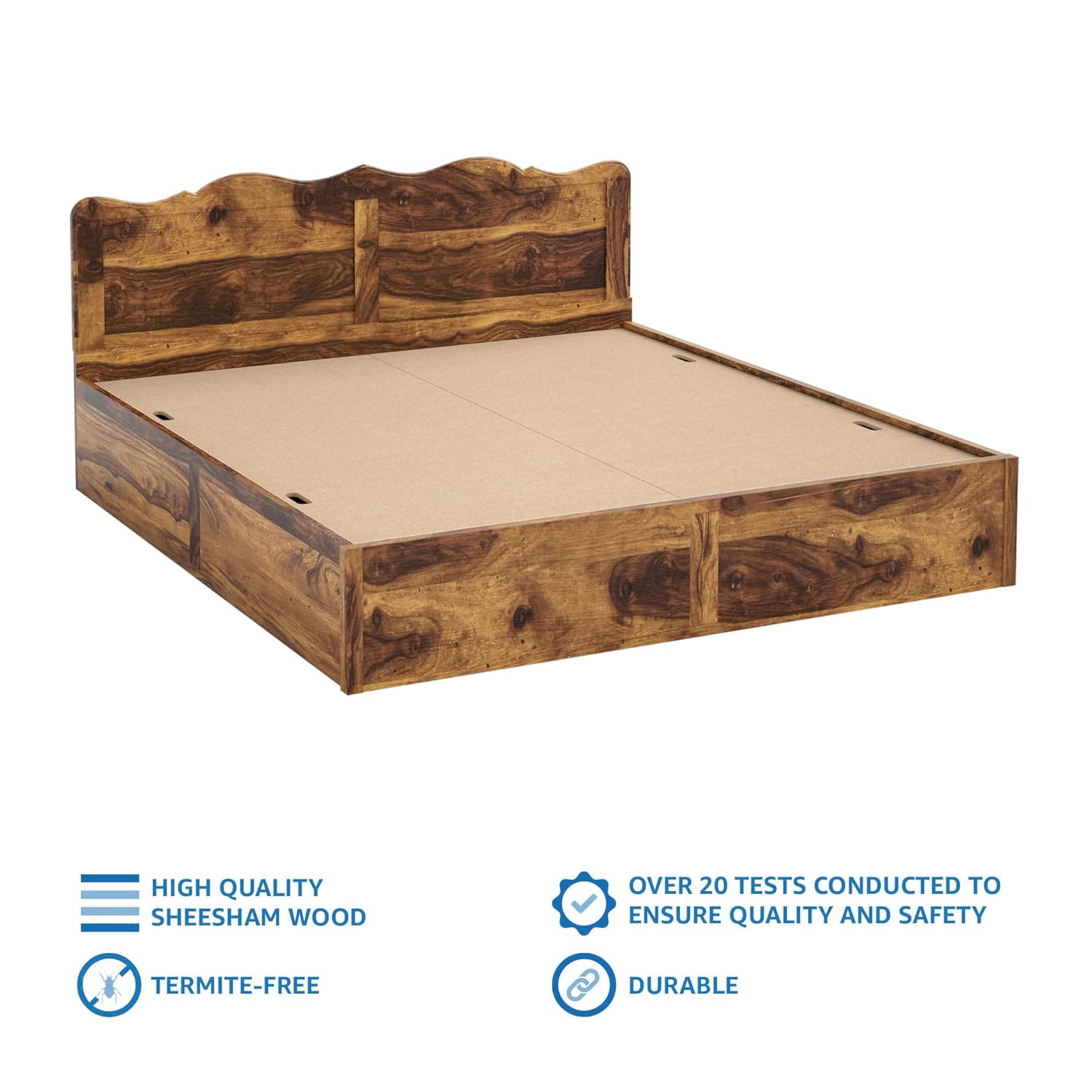 Mehraab King Size Solid Sheesham Wood Bed with Box Storage (Honey Finish)