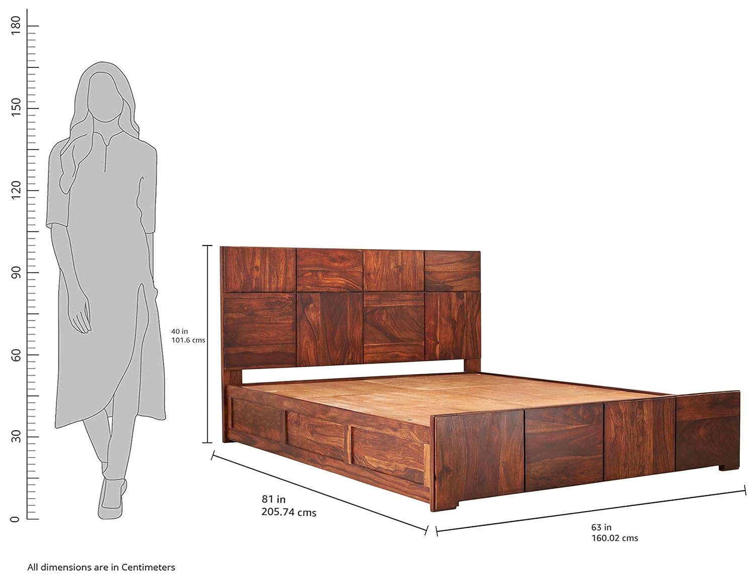 Solid Sheesham Wood Queen Size Scot Bed With Storage