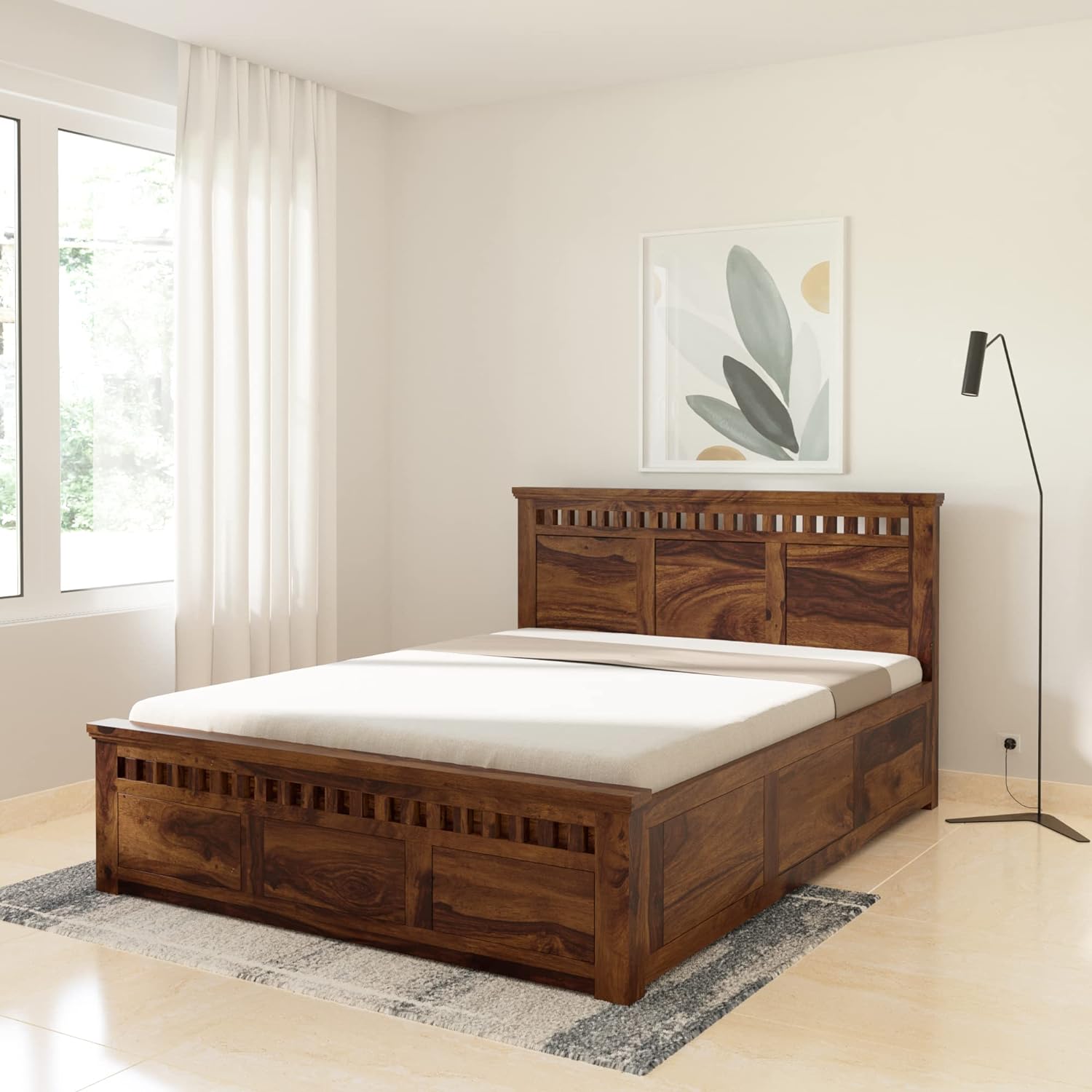 Solid Sheesham Wood Queen Size Kuber Bed with Box Storage