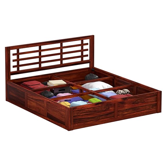 Meliora Queen Size Solid Sheesham Wood Bed with Box Storage