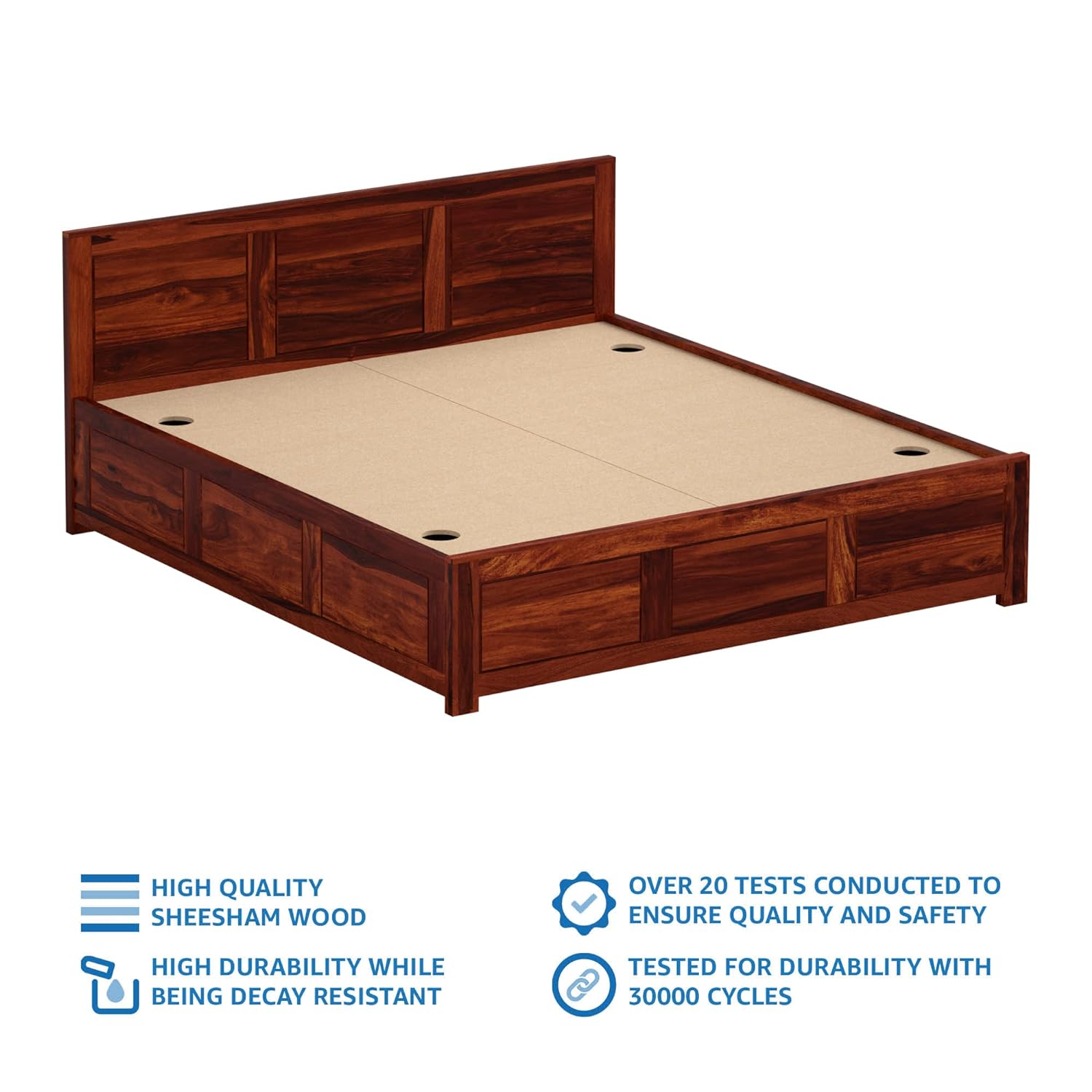 Solid Sheesham Wood King Bed with Storage