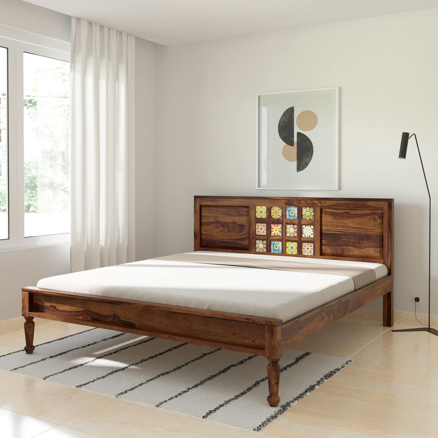 Verba King Size Solid Sheesham Wood Bed with Box Storage