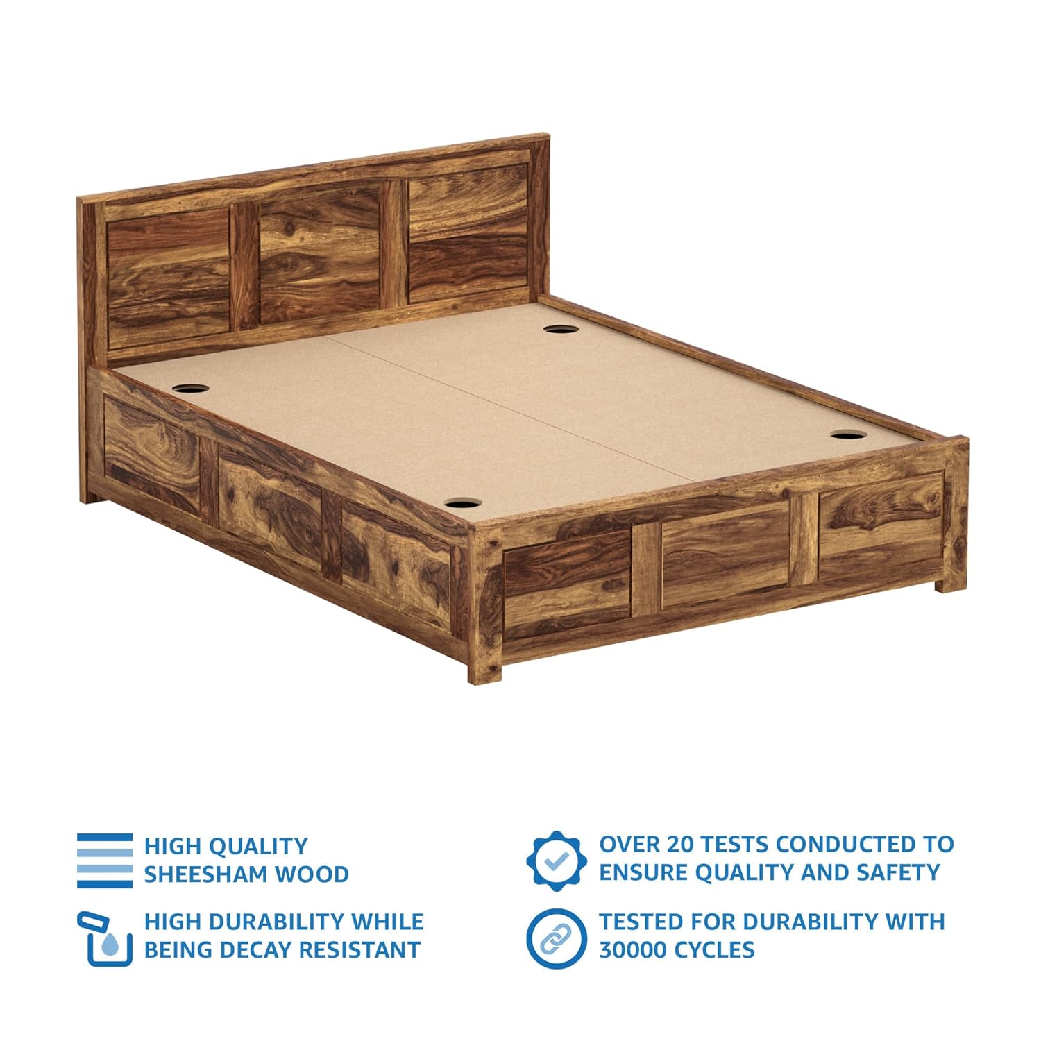 Solid Sheesham Wood King Bed with Storage