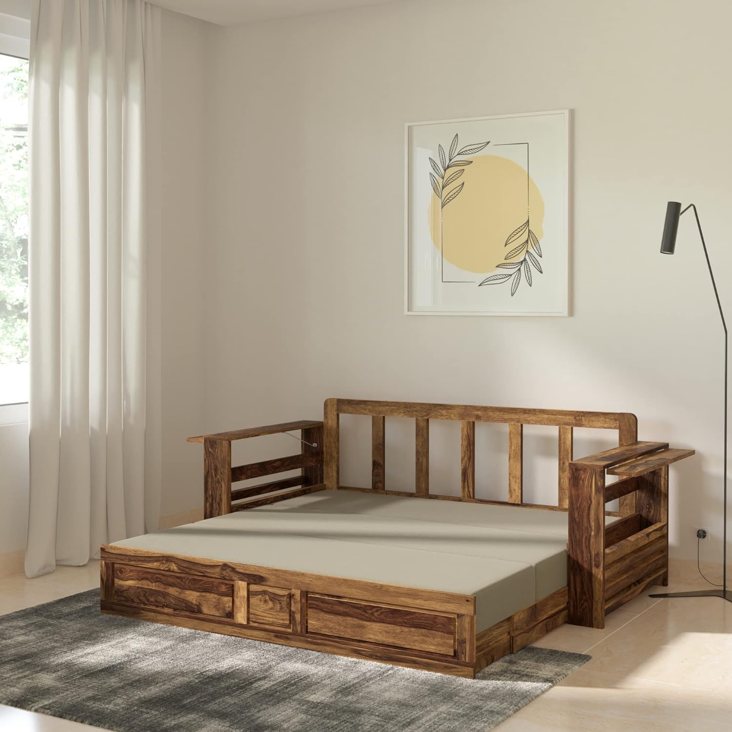 Nemoral Solid Sheesham Wood Sofa Cum Bed