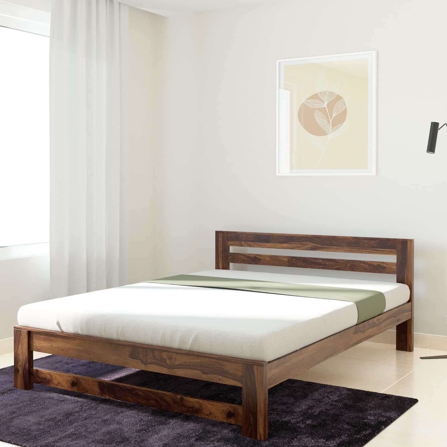 Kaimbe Queen Size Solid Sheesham Wood Bed Without Storage (Honey Finish)