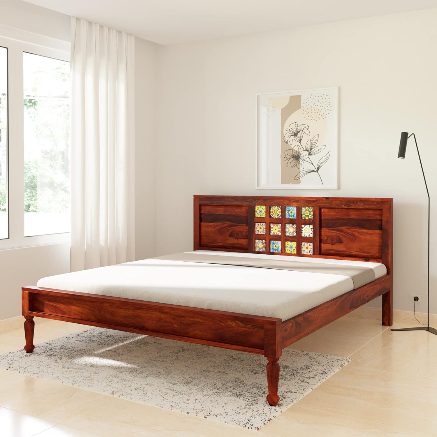 Verba King Size Solid Sheesham Wood Bed with Box Storage