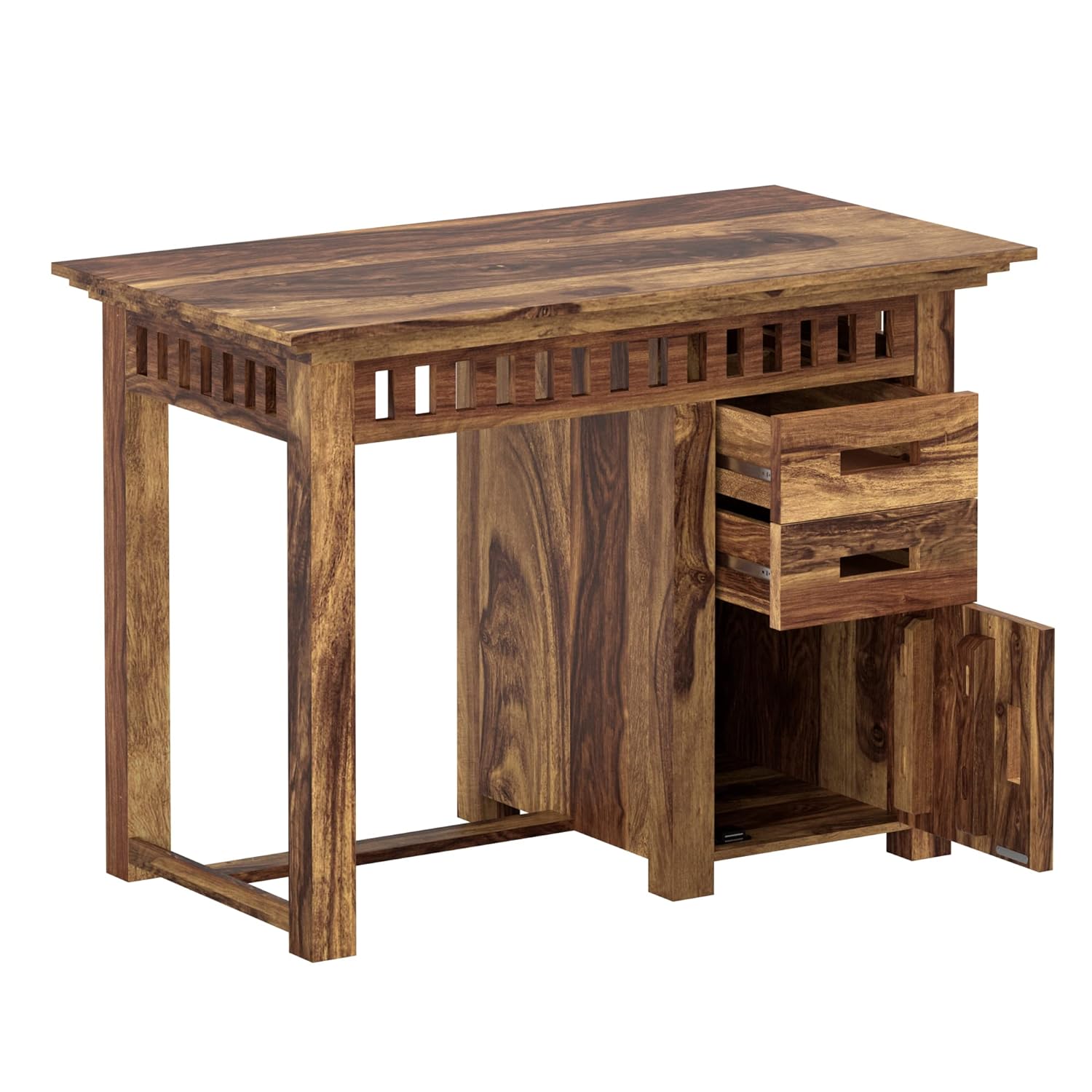 FURNIZY Rutilant Solid Sheesham Wood Study Table with 2 Drawers and Cabinet