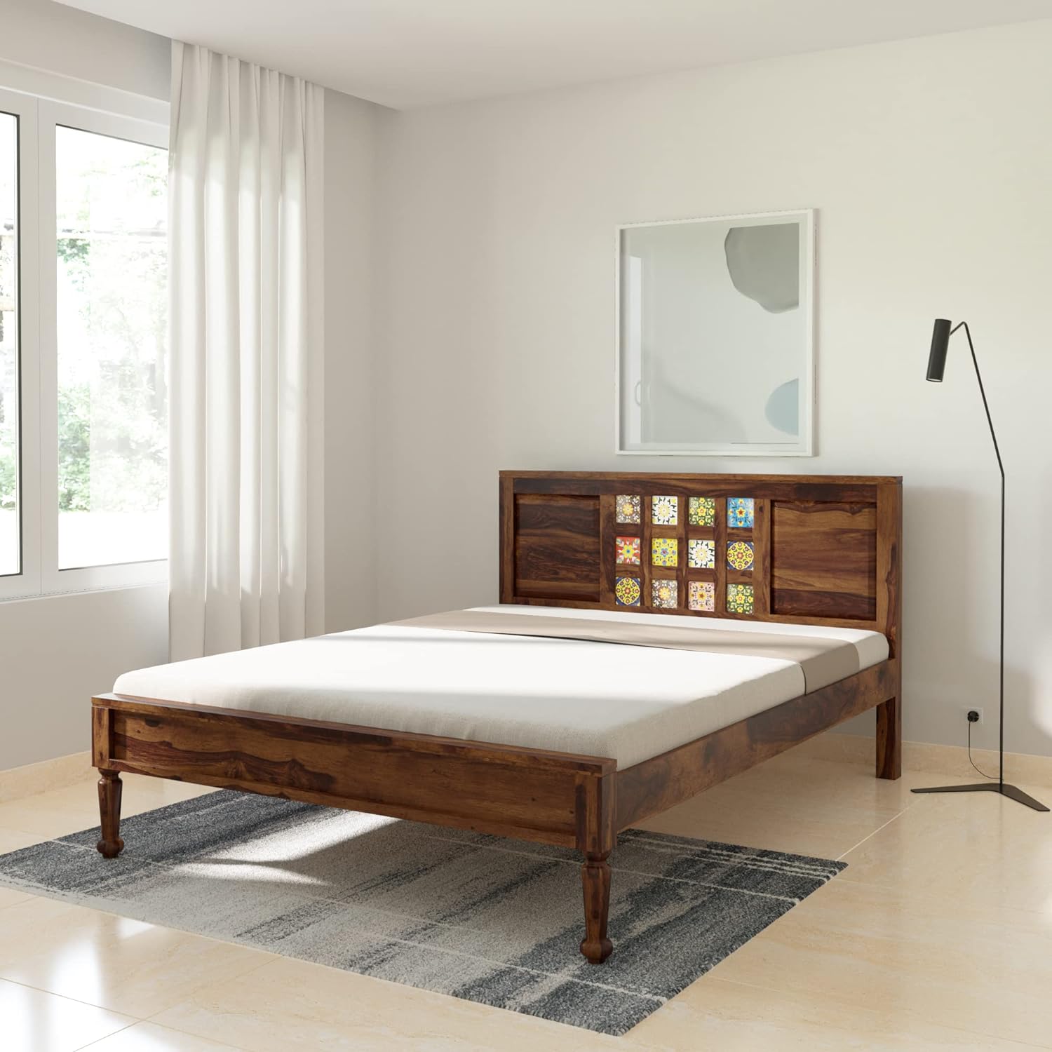 Verba King Size Solid Sheesham Wood Bed with Box Storage