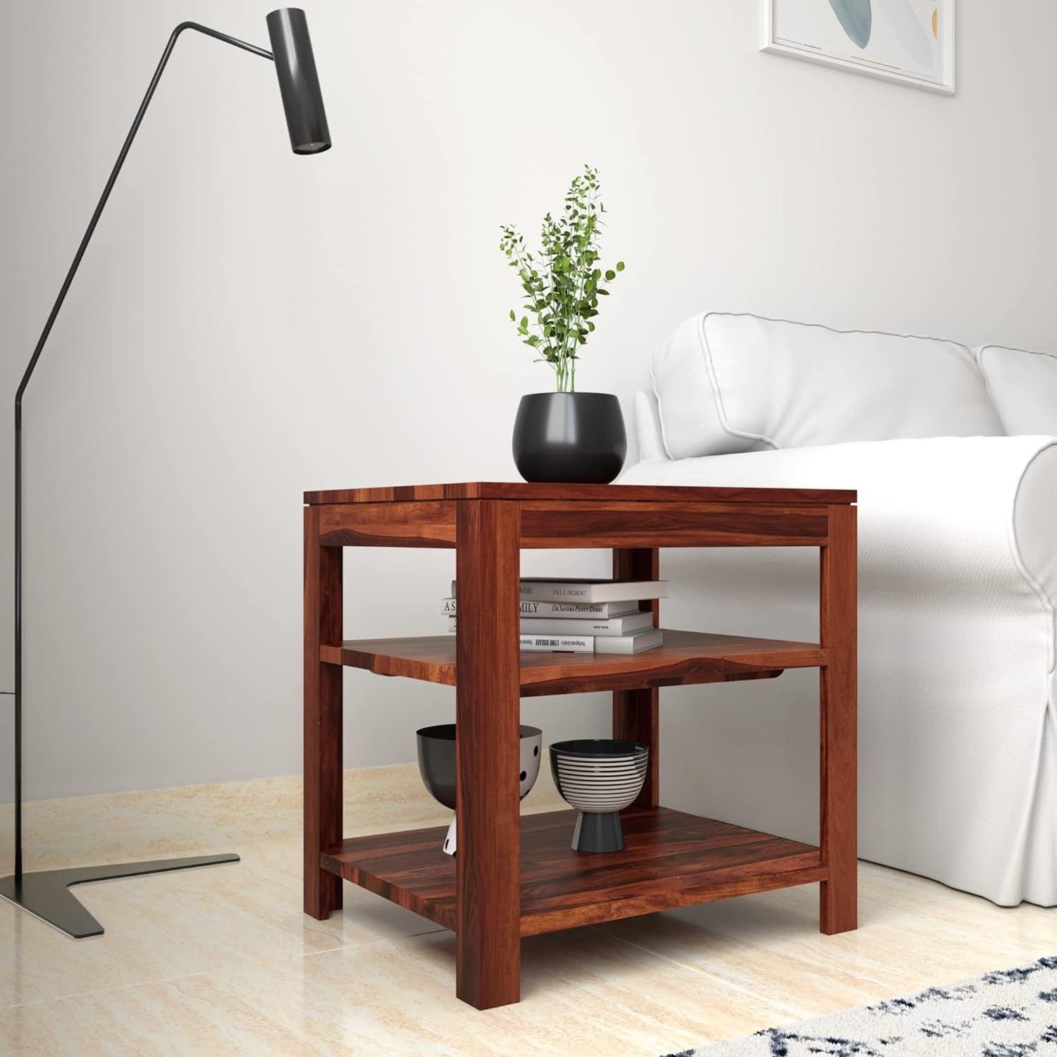 Sheesham Wood Side Table with 1 Open Shelf