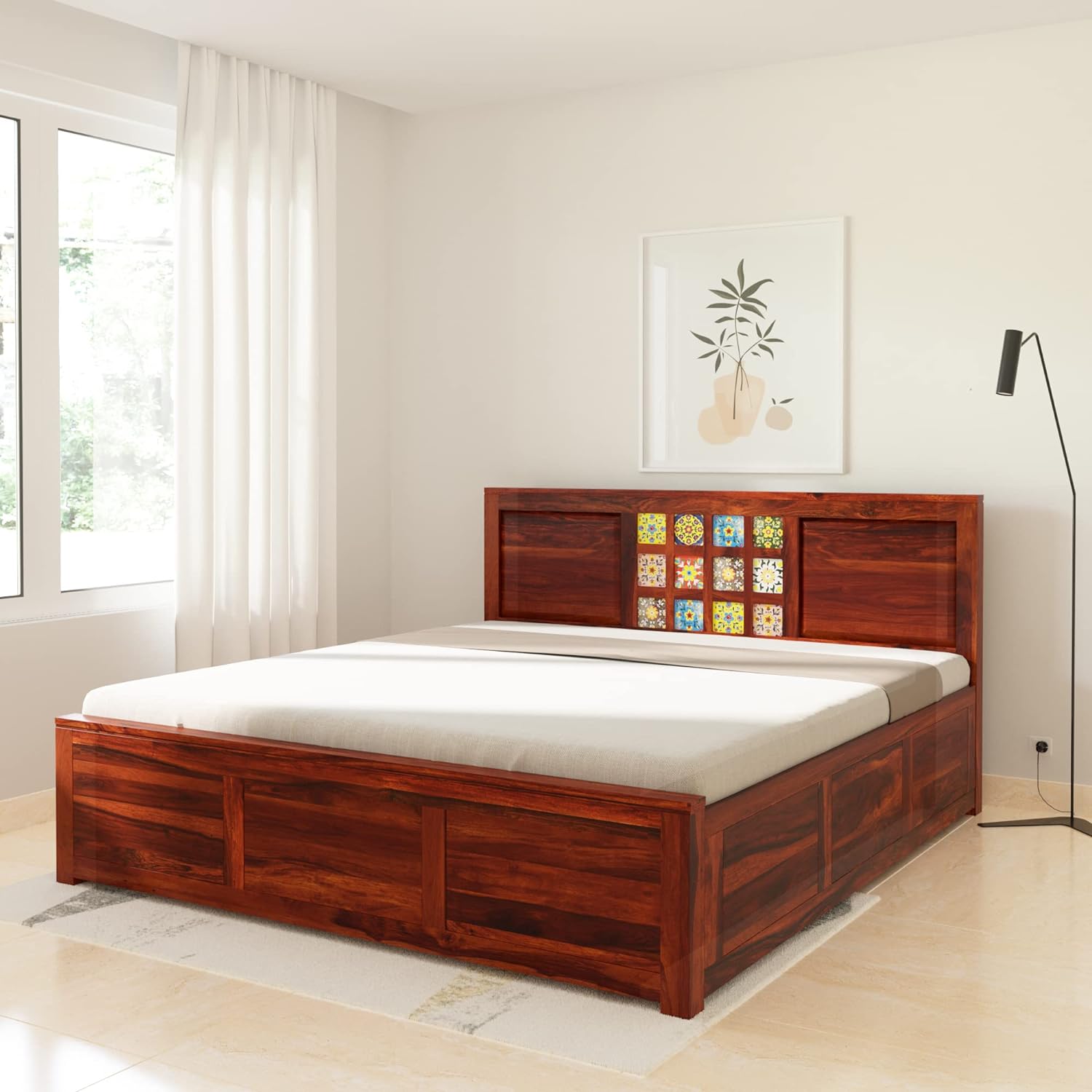 Verba King Size Solid Sheesham Wood Bed with Box Storage