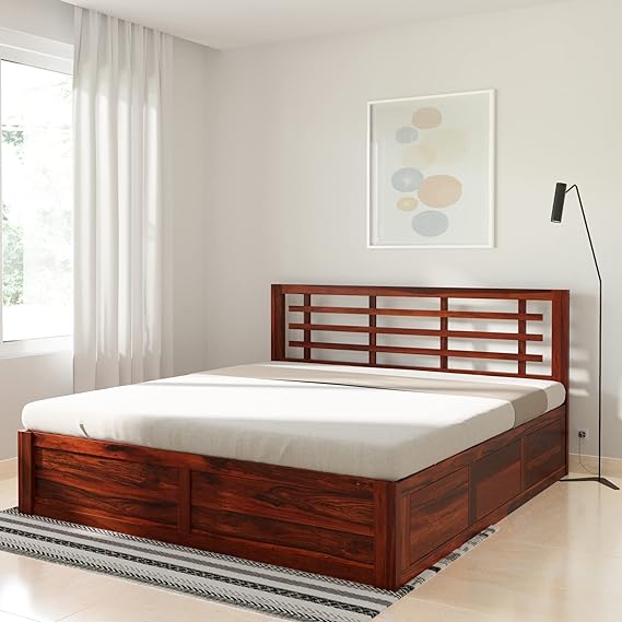 Meliora Queen Size Solid Sheesham Wood Bed with Box Storage