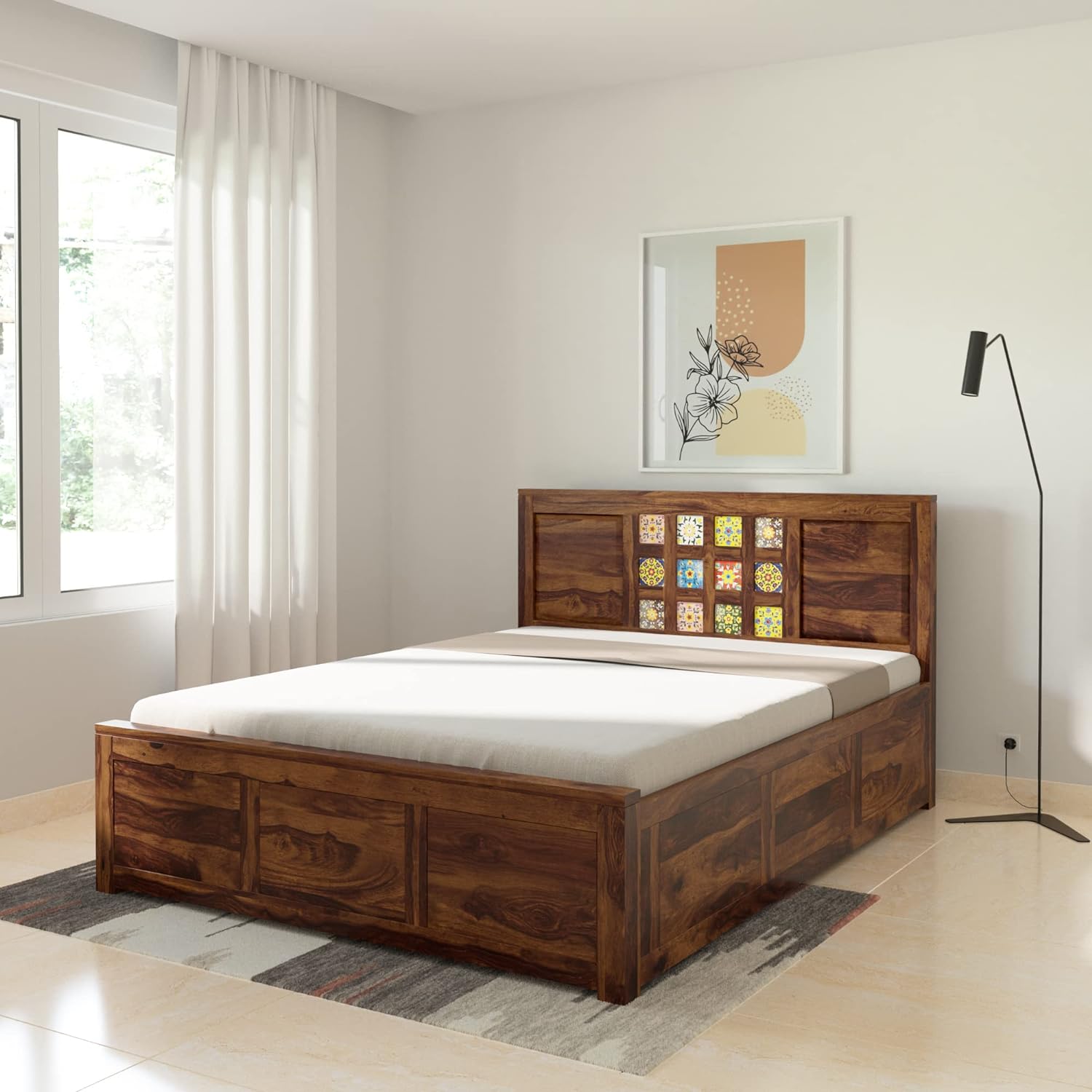 Verba King Size Solid Sheesham Wood Bed with Box Storage