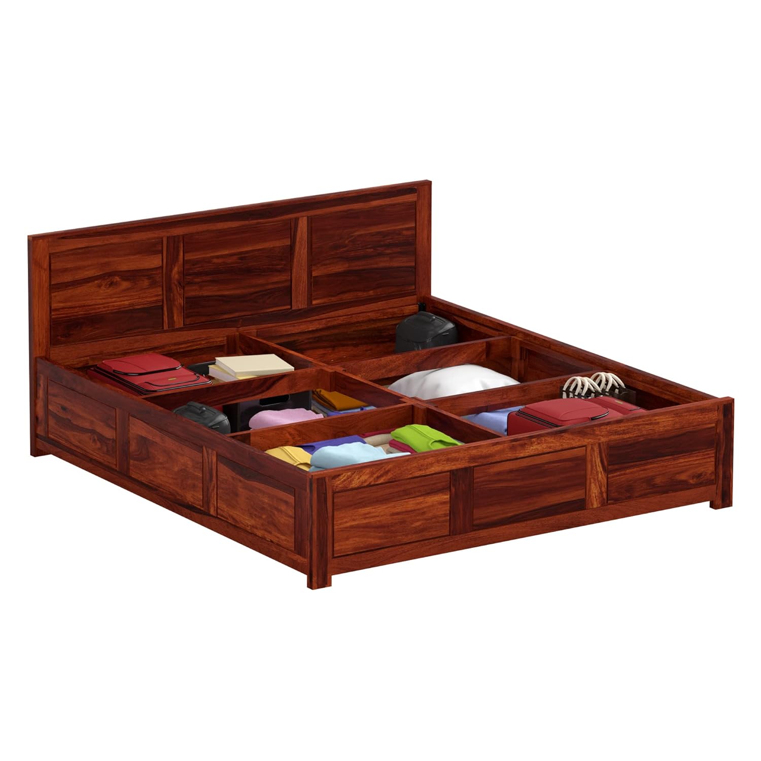 Solid Sheesham Wood King Bed with Storage