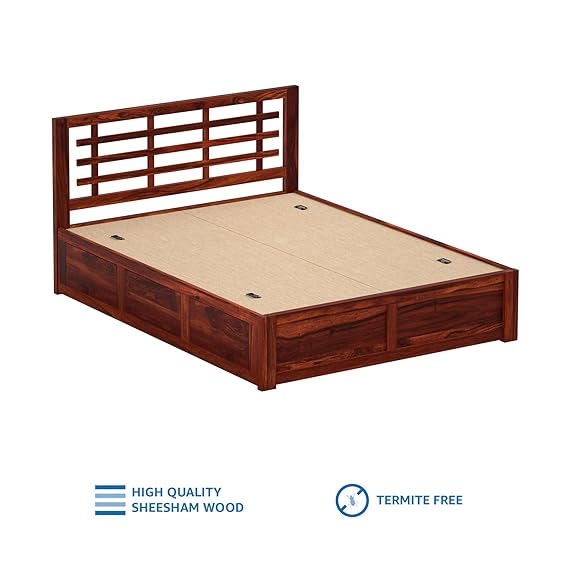 Meliora Queen Size Solid Sheesham Wood Bed with Box Storage