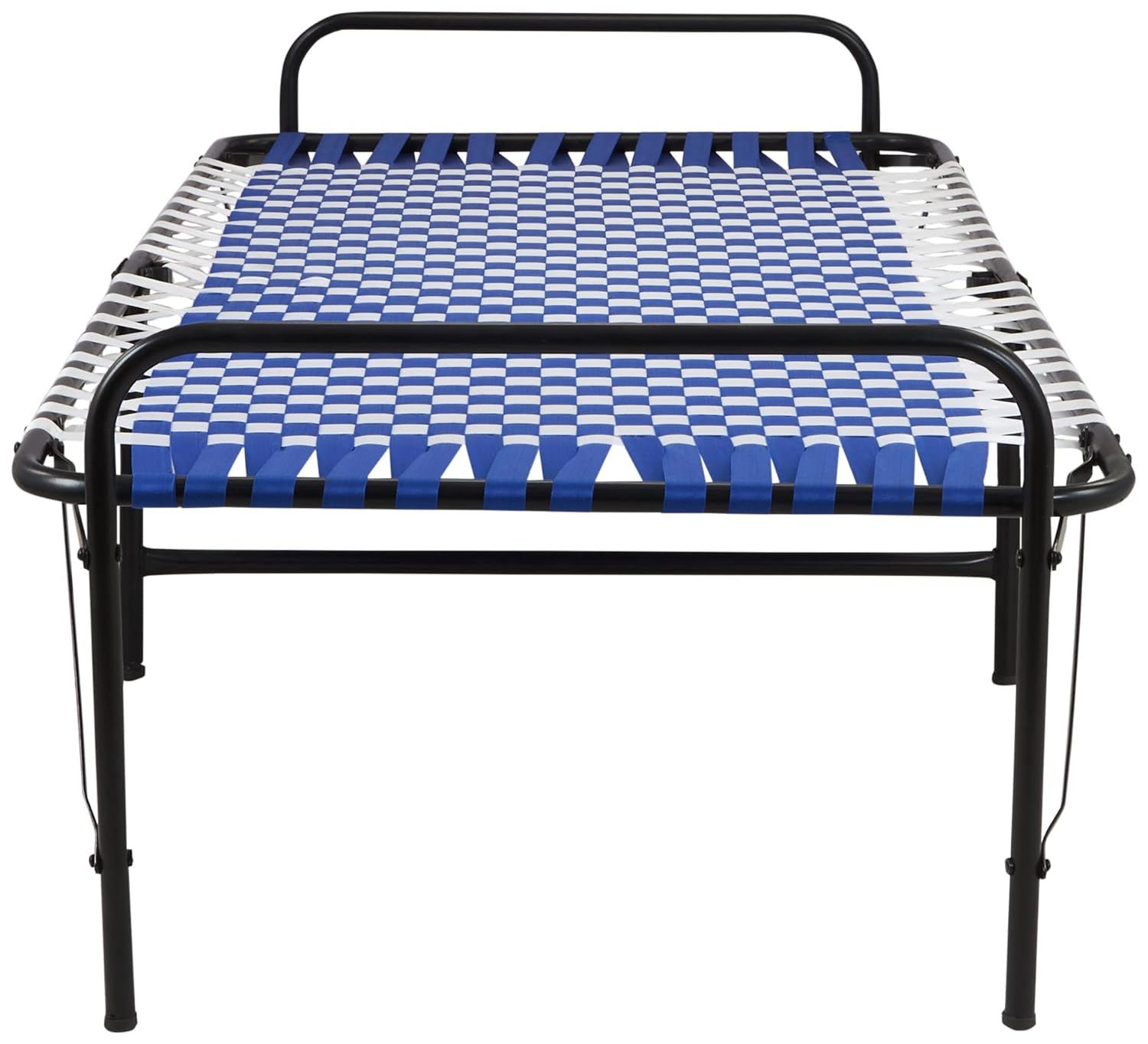 Brevond Single Size Metal & Nylon Niwar Portable Folding Matte Finish Bed Without Storage (White & Blue)