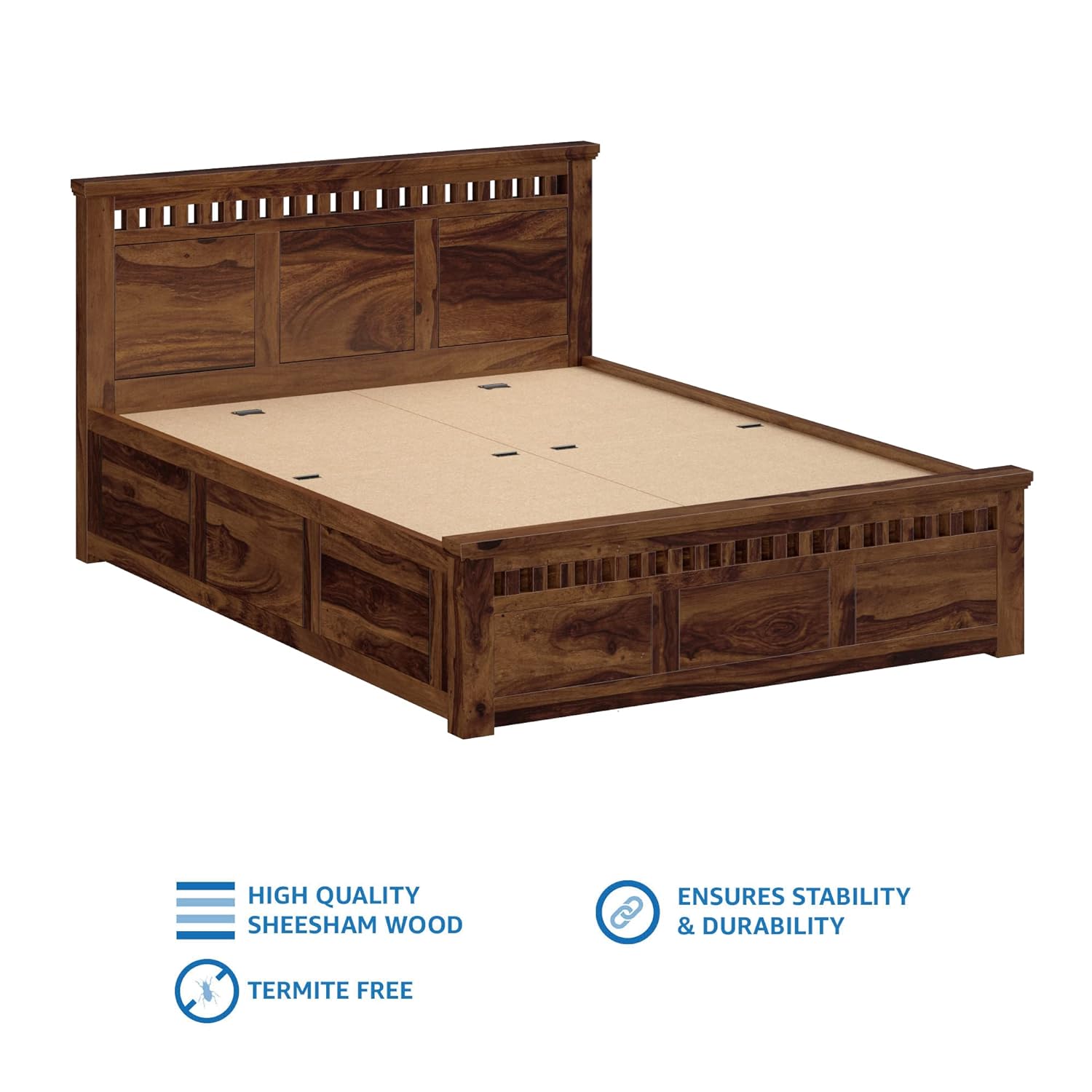 Solid Sheesham Wood Queen Size Kuber Bed with Box Storage