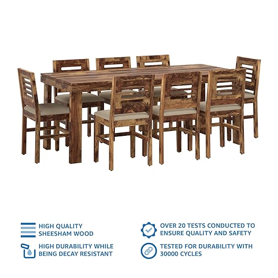 Mende 8 Seater Dining Set with 8 Chairs (Solid Sheesham Wood)