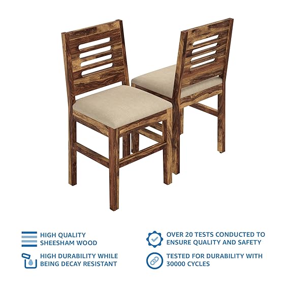 Belper Single Seater Cushioned Dining Chair (Solid Sheesham Wood, Natural Finish, Set of 2)