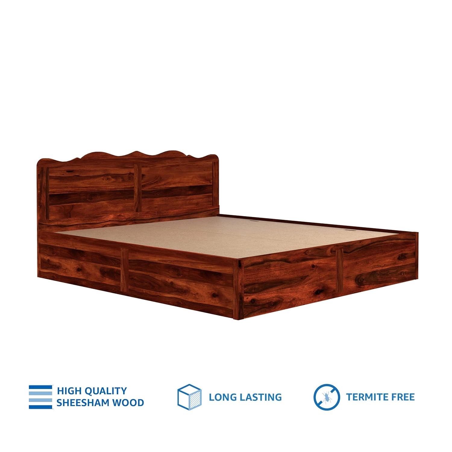 Mehraab King Size Solid Sheesham Wood Bed with Box Storage (Honey Finish)