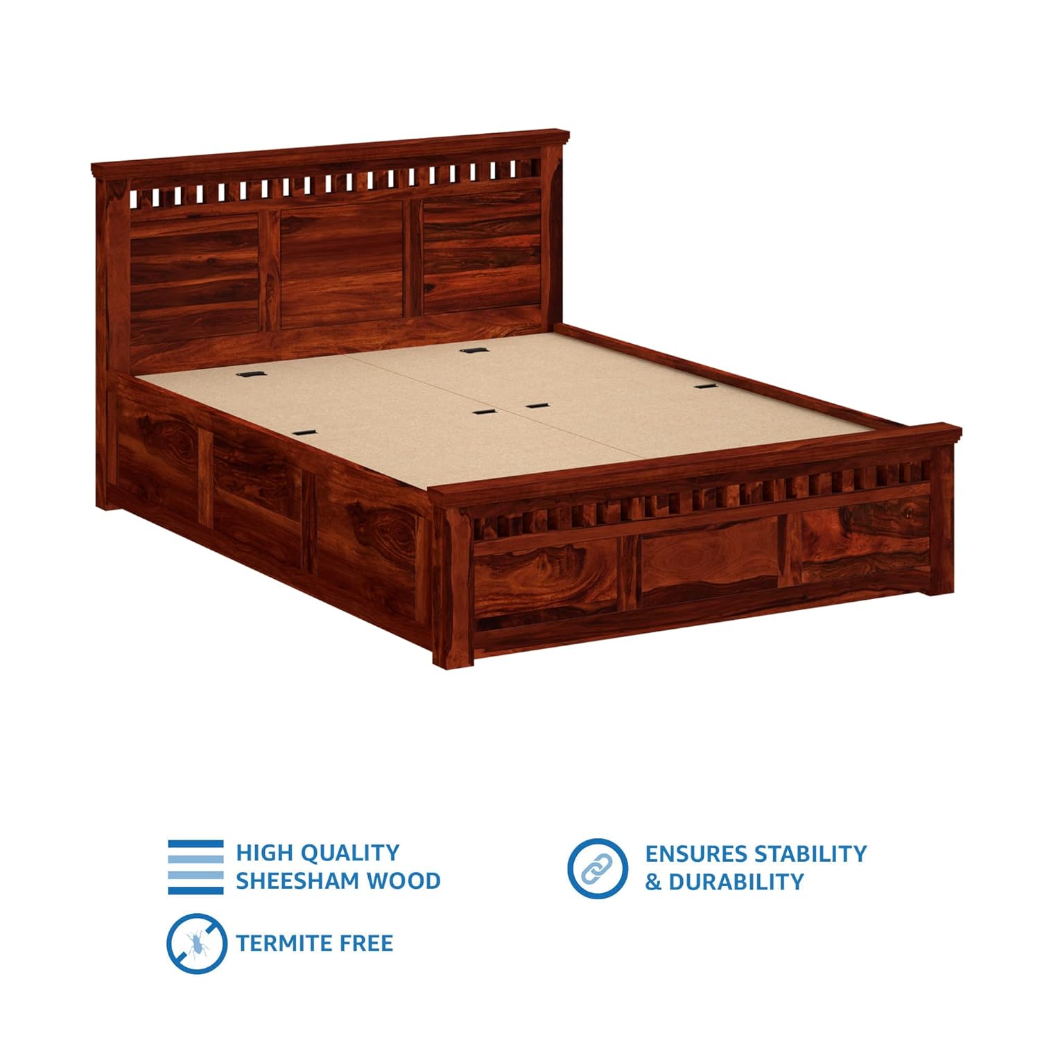 Solid Sheesham Wood Queen Size Kuber Bed with Box Storage