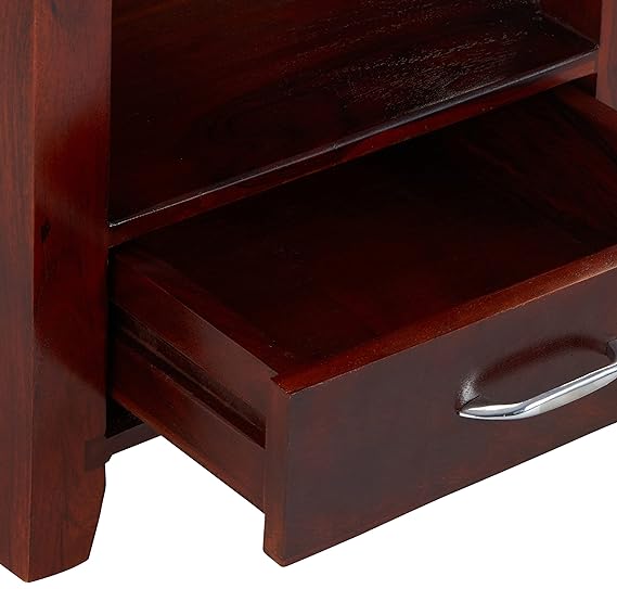 Anngin Solid Sheesham Wooden Bedside Table with 1 Drawer and Shelf