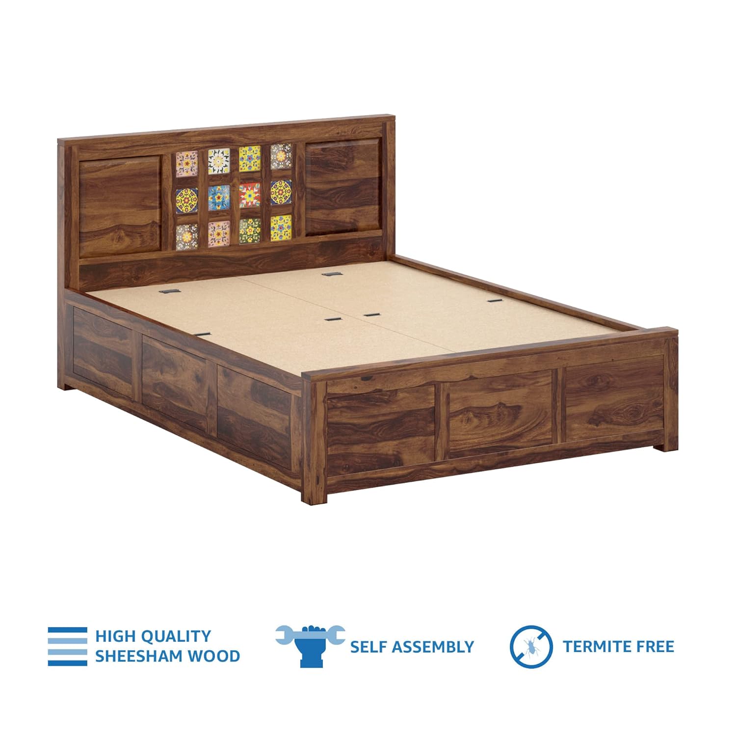 Verba King Size Solid Sheesham Wood Bed with Box Storage