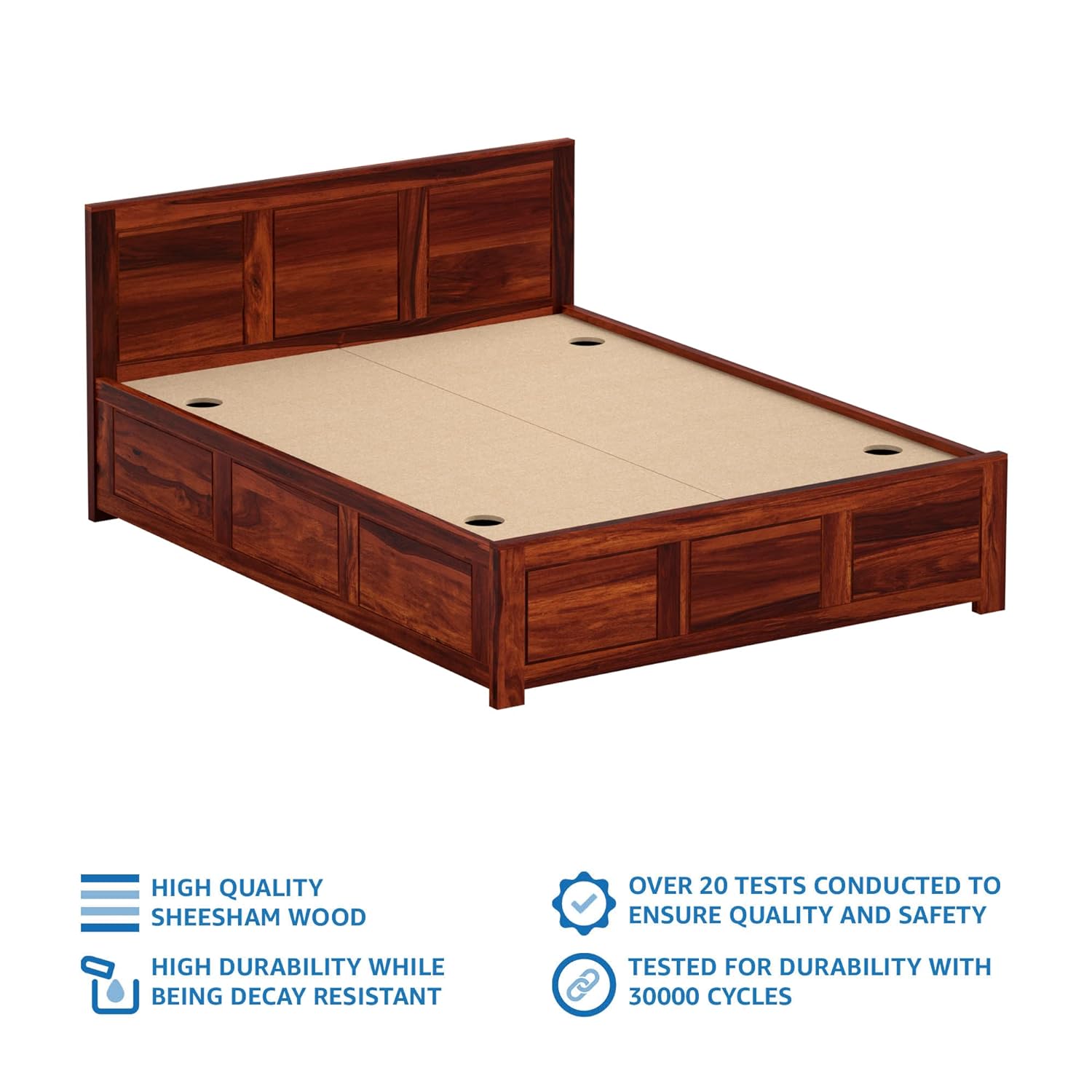 Solid Sheesham Wood King Bed with Storage