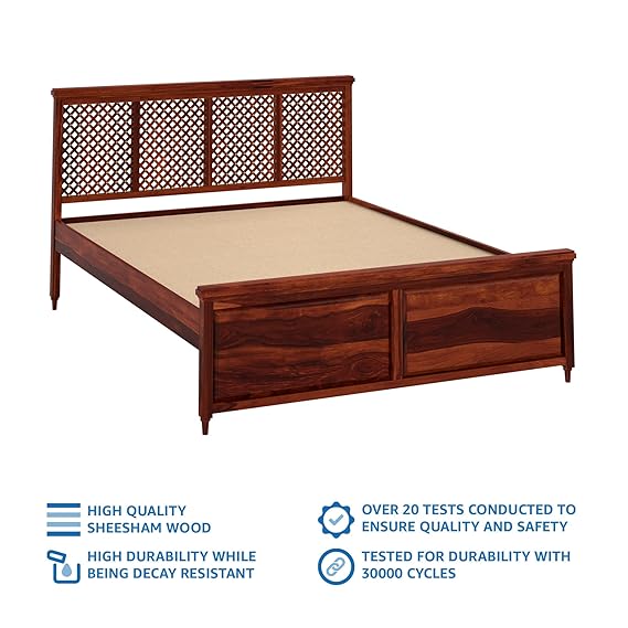 Traun Queen Size Solid Sheesham Wood Bed Without Storage (Honey Finish)