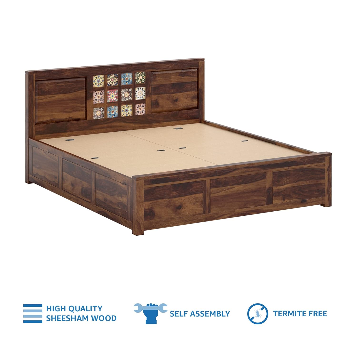 Verba King Size Solid Sheesham Wood Bed with Box Storage