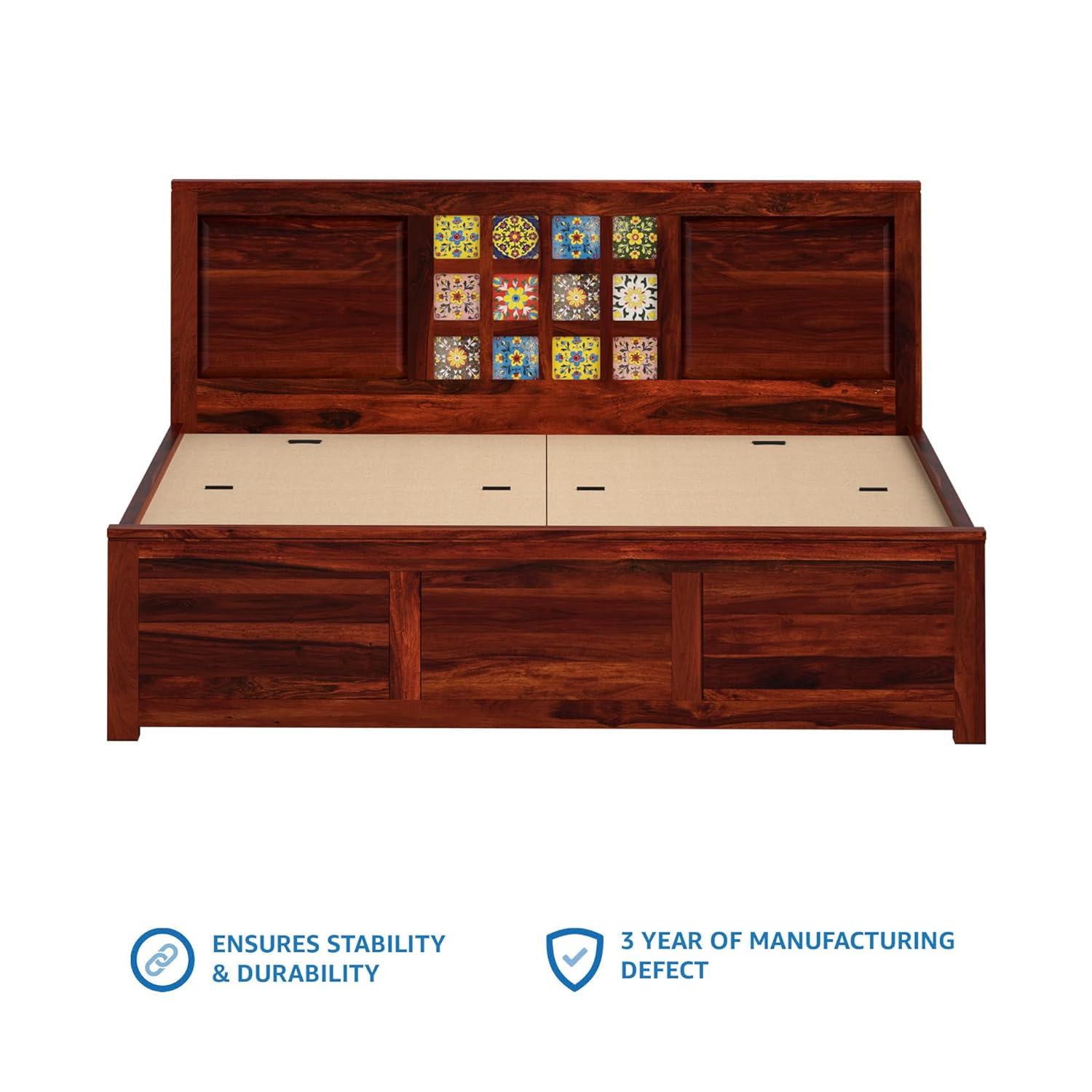 Verba King Size Solid Sheesham Wood Bed with Box Storage