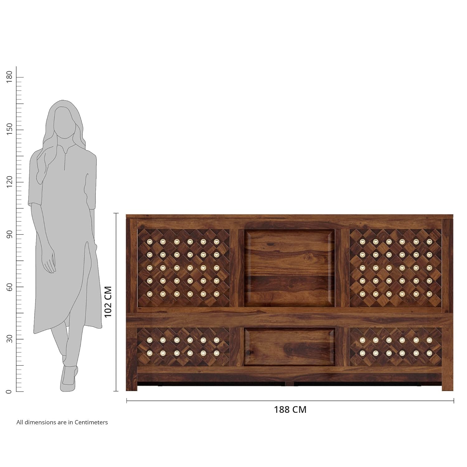 Qual King Size Solid Sheesham Wood Bed with Box Storage (Honey Finish)