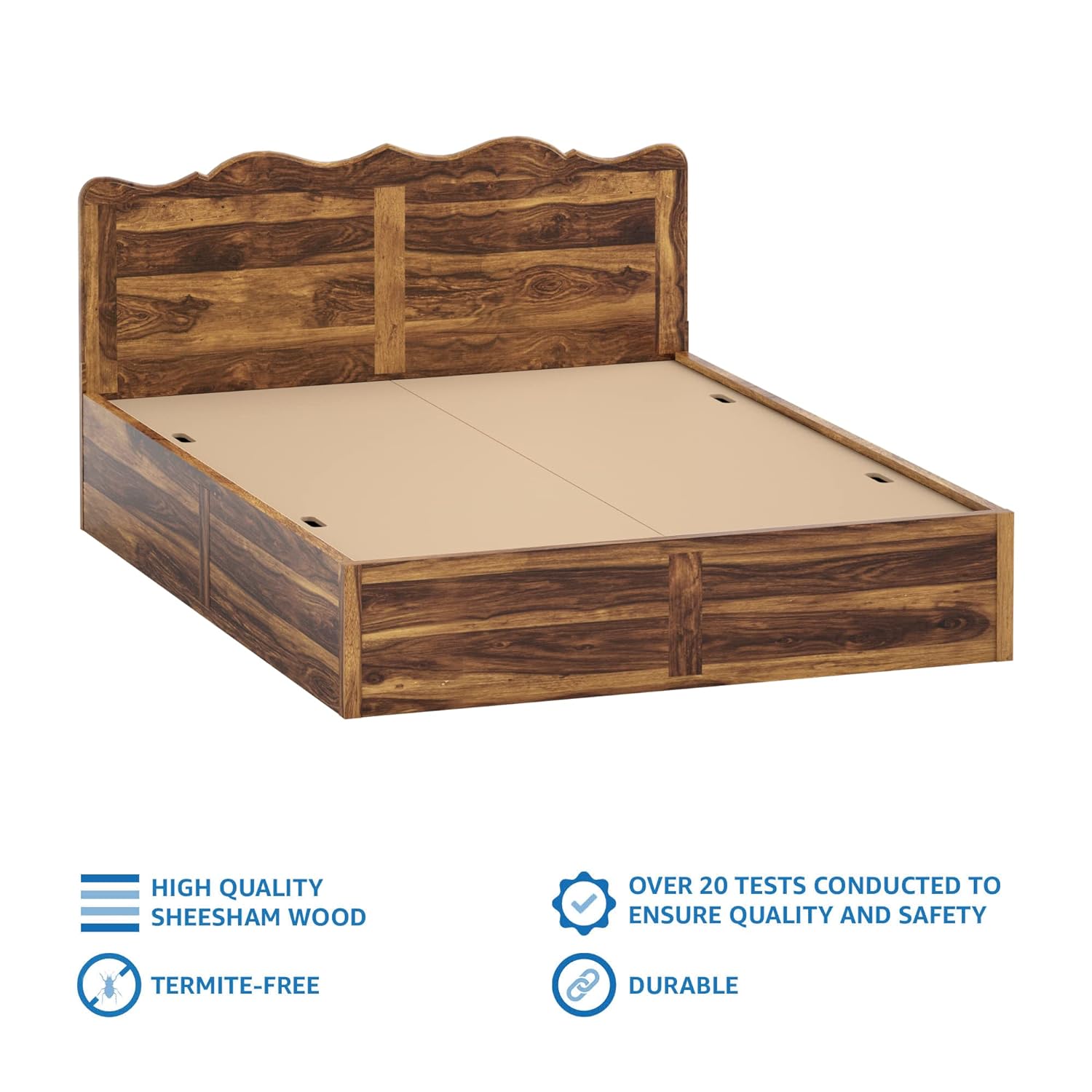 Solid Sheesham Wood Mehraab Queen Size Bed with Box Storage