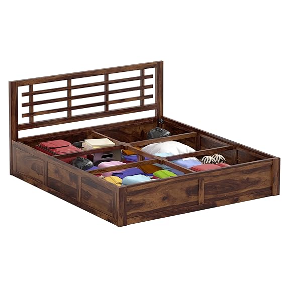 Meliora Queen Size Solid Sheesham Wood Bed with Box Storage